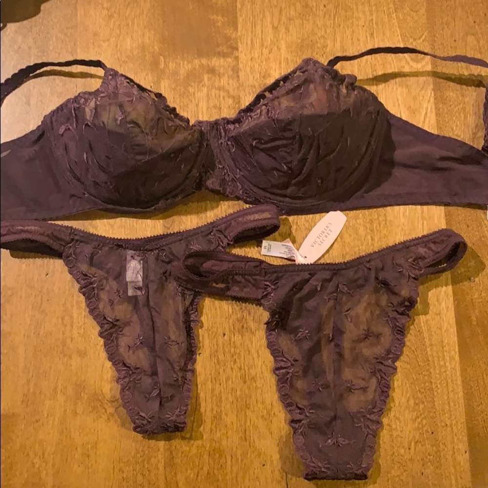 Victoria's Secret Purple Lace Bra and Thong Set